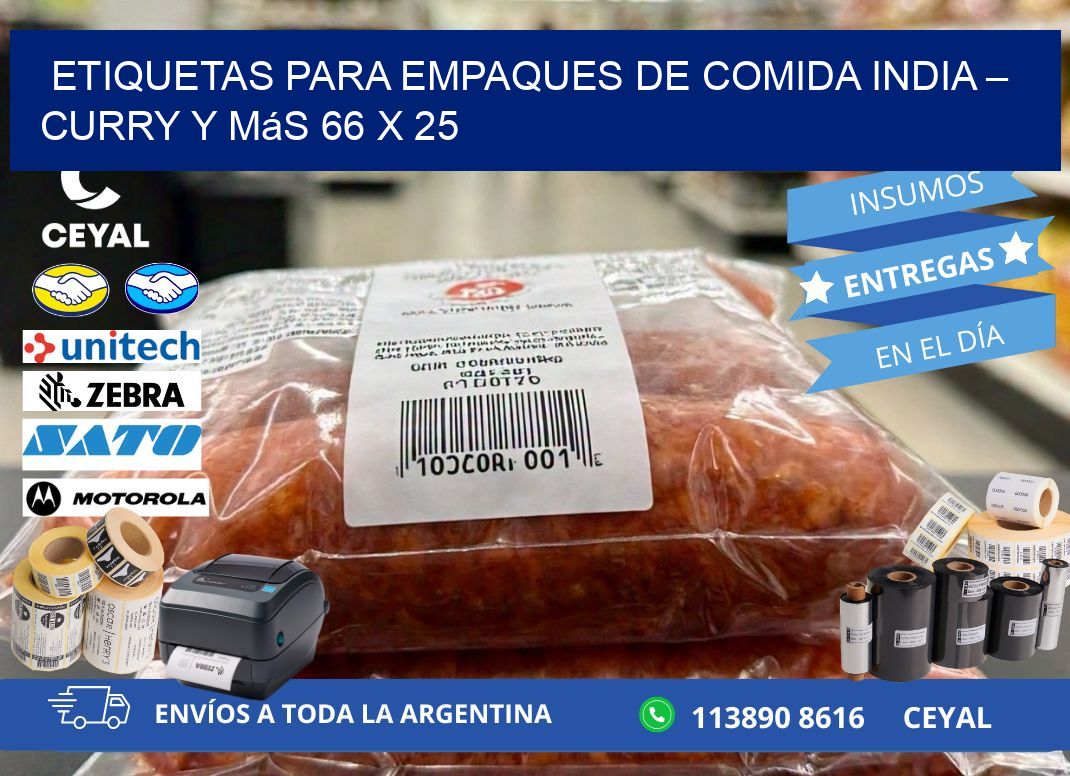 Etiquetas para empaques de comida india – Curry y más 66 x 25