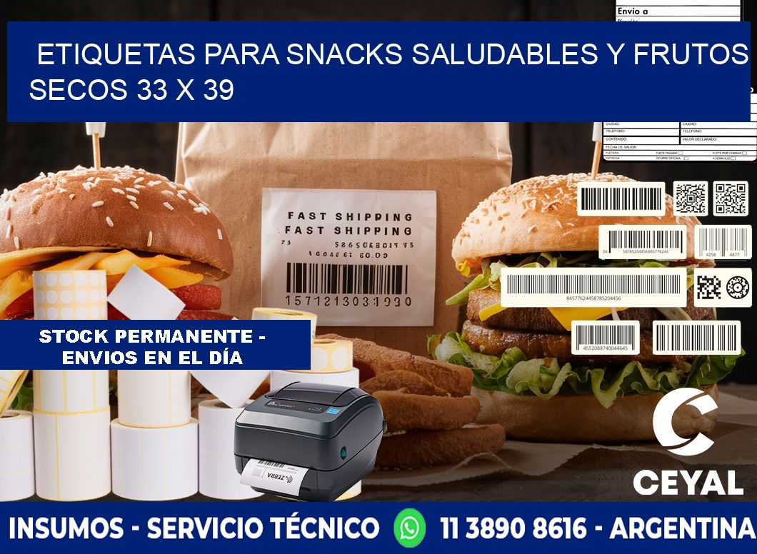 Etiquetas para snacks saludables y frutos secos 33 x 39