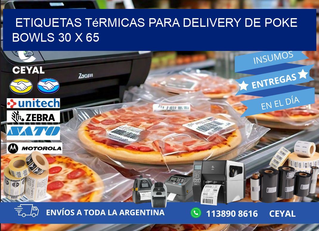 Etiquetas térmicas para delivery de poke bowls 30 x 65