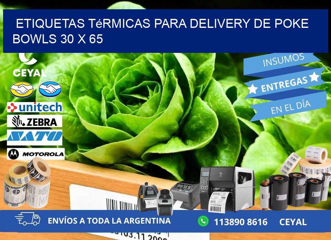 Etiquetas térmicas para delivery de poke bowls 30 x 65