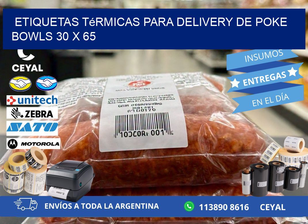 Etiquetas térmicas para delivery de poke bowls 30 x 65