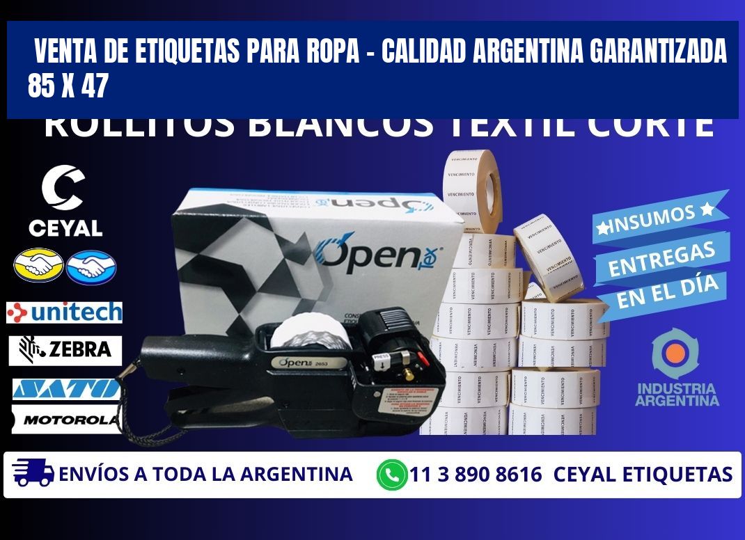 VENTA DE ETIQUETAS PARA ROPA – CALIDAD ARGENTINA GARANTIZADA 85 x 47