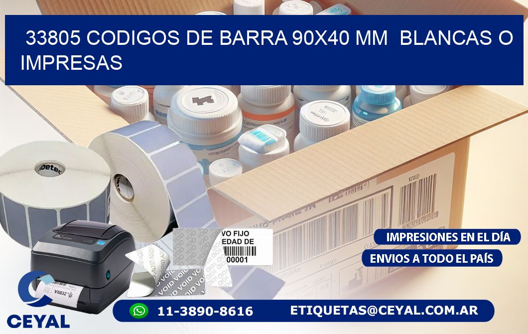 33805 CODIGOS DE BARRA 90x40 mm  BLANCAS O IMPRESAS