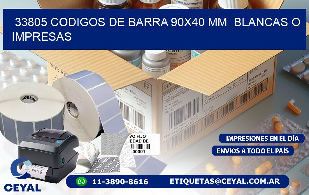 33805 CODIGOS DE BARRA 90x40 mm  BLANCAS O IMPRESAS