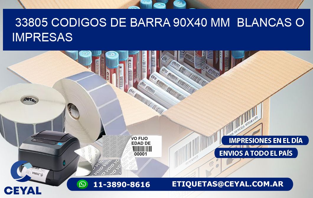 33805 CODIGOS DE BARRA 90x40 mm  BLANCAS O IMPRESAS