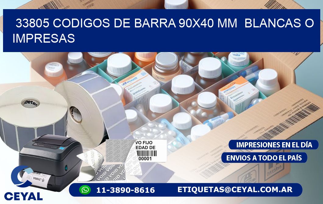 33805 CODIGOS DE BARRA 90x40 mm  BLANCAS O IMPRESAS