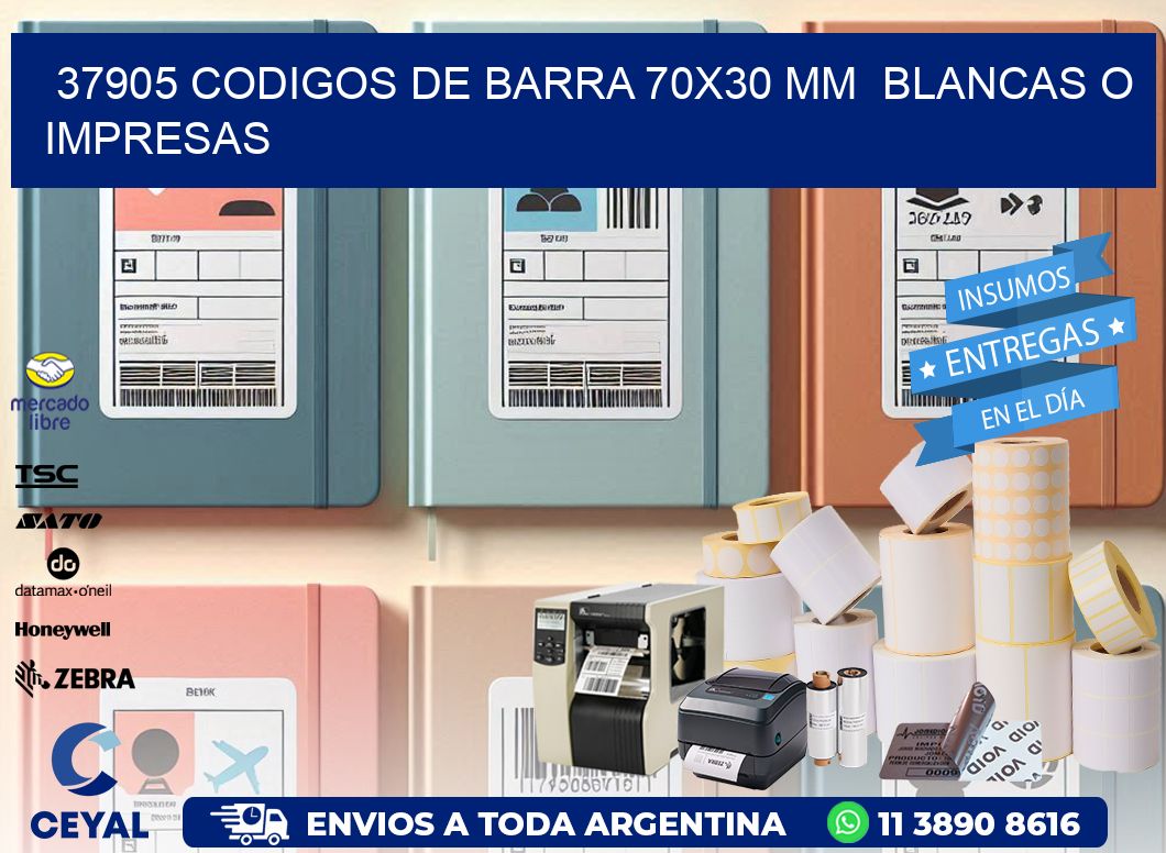 37905 CODIGOS DE BARRA 70x30 mm  BLANCAS O IMPRESAS