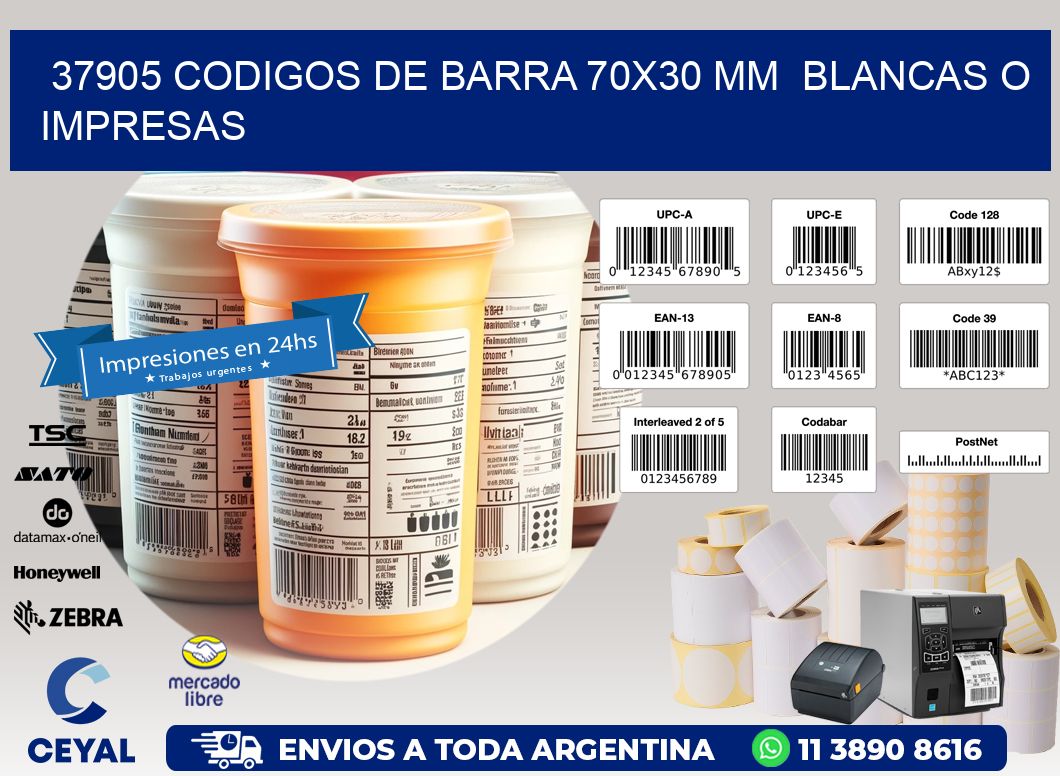 37905 CODIGOS DE BARRA 70x30 mm  BLANCAS O IMPRESAS