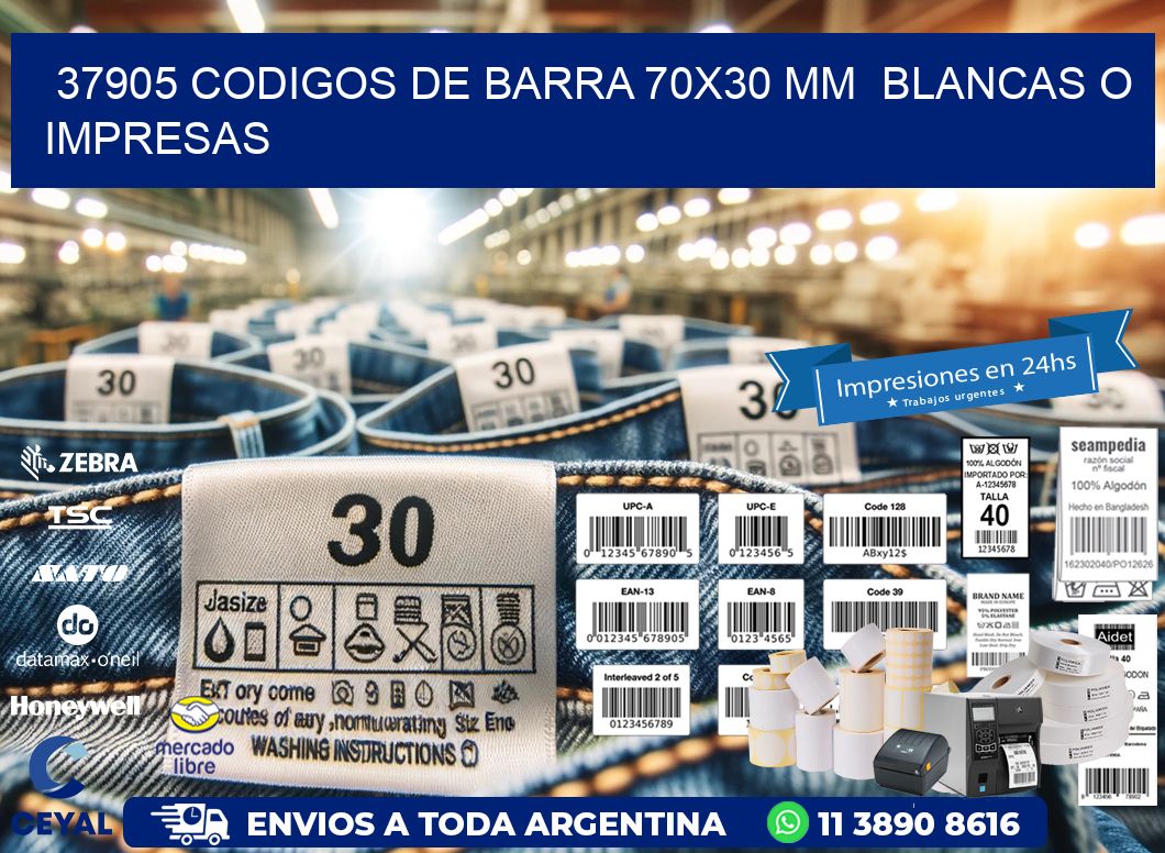 37905 CODIGOS DE BARRA 70x30 mm  BLANCAS O IMPRESAS