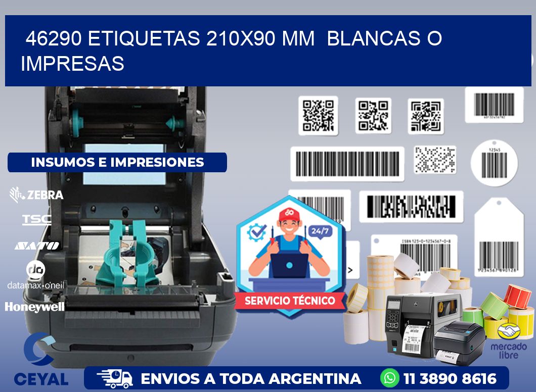 46290 ETIQUETAS 210x90 mm  BLANCAS O IMPRESAS