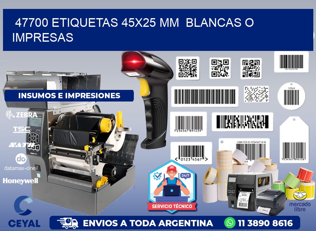 47700 ETIQUETAS 45x25 mm  BLANCAS O IMPRESAS