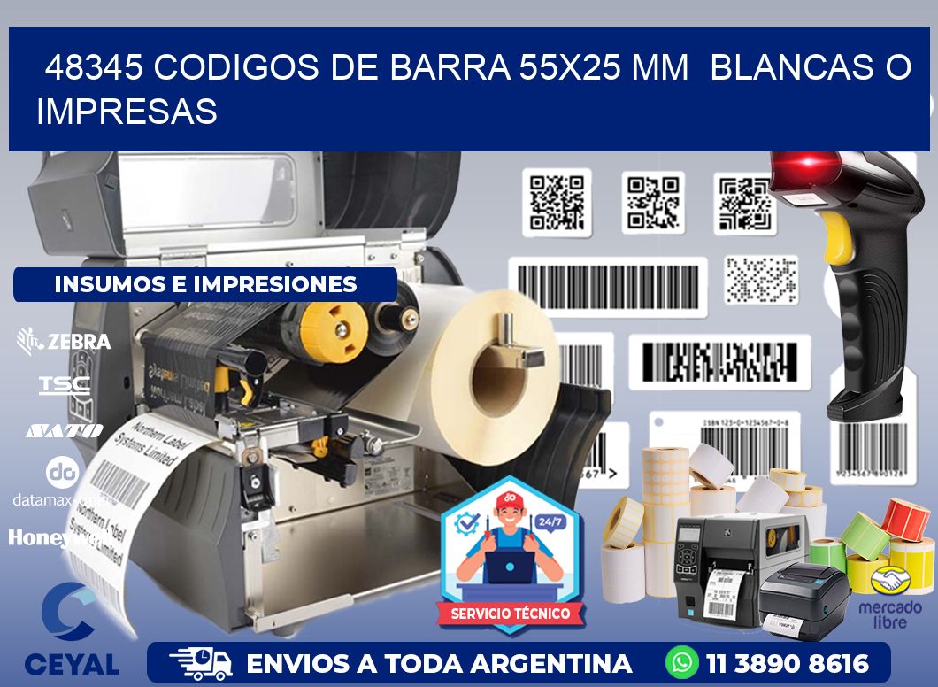 48345 CODIGOS DE BARRA 55x25 mm  BLANCAS O IMPRESAS