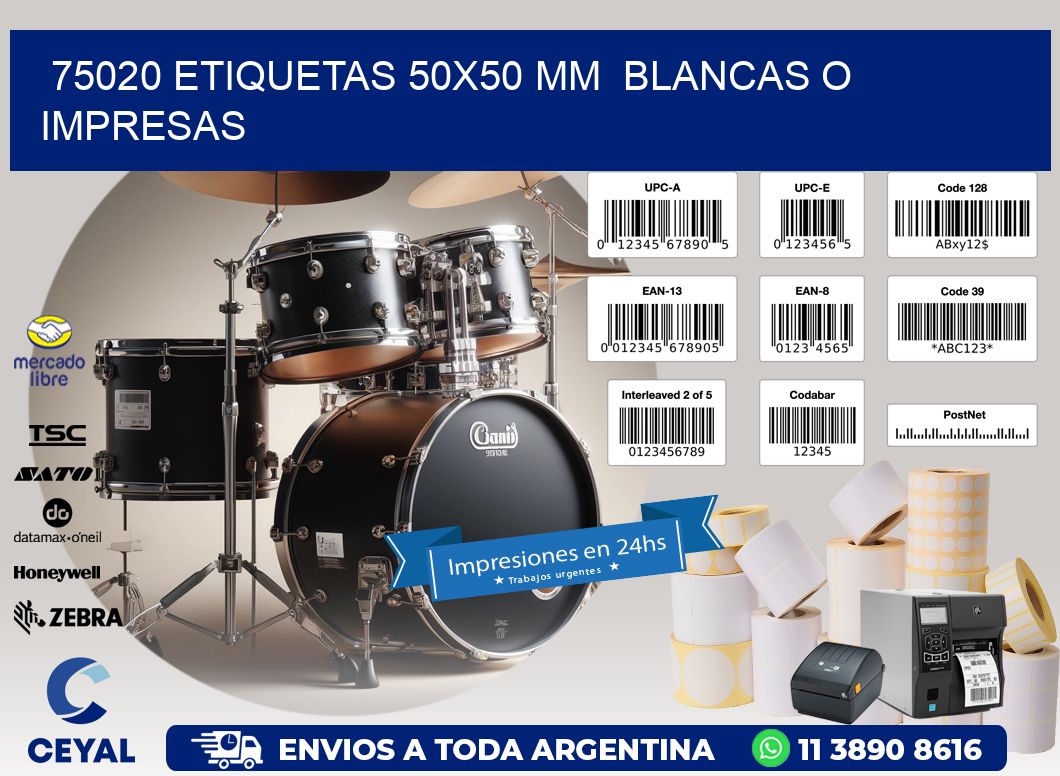 75020 ETIQUETAS 50x50 mm  BLANCAS O IMPRESAS