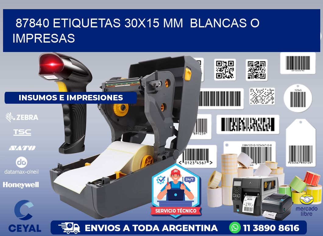 87840 ETIQUETAS 30x15 mm  BLANCAS O IMPRESAS