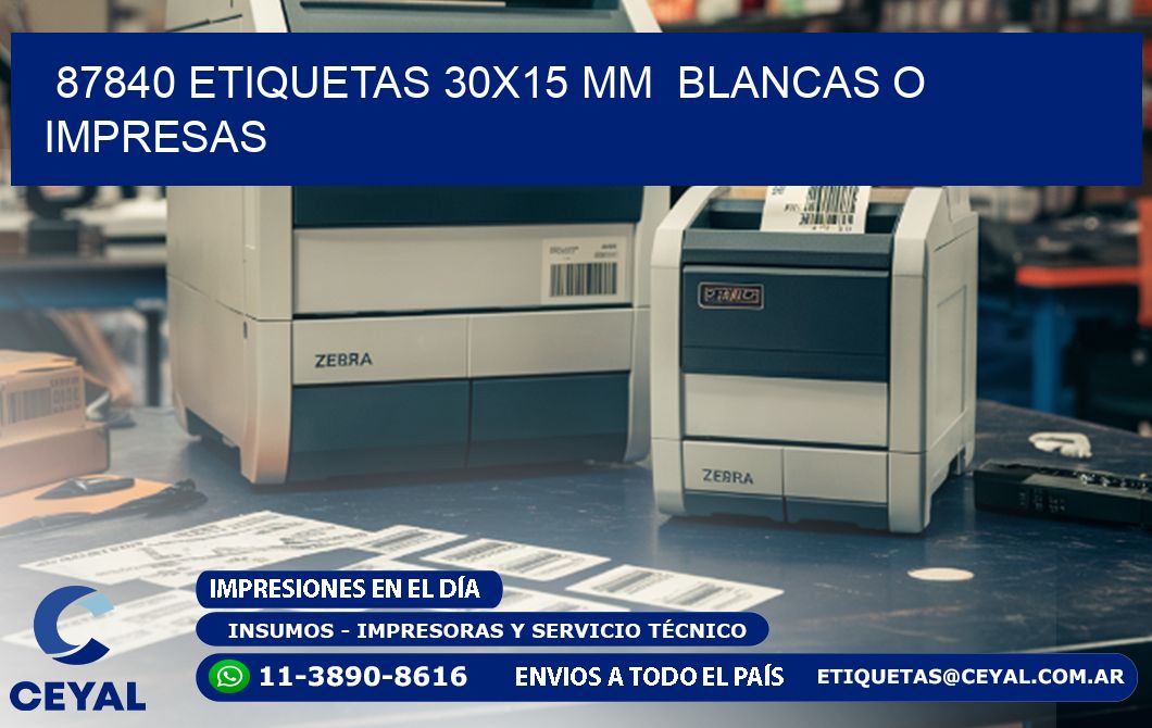 87840 ETIQUETAS 30x15 mm  BLANCAS O IMPRESAS